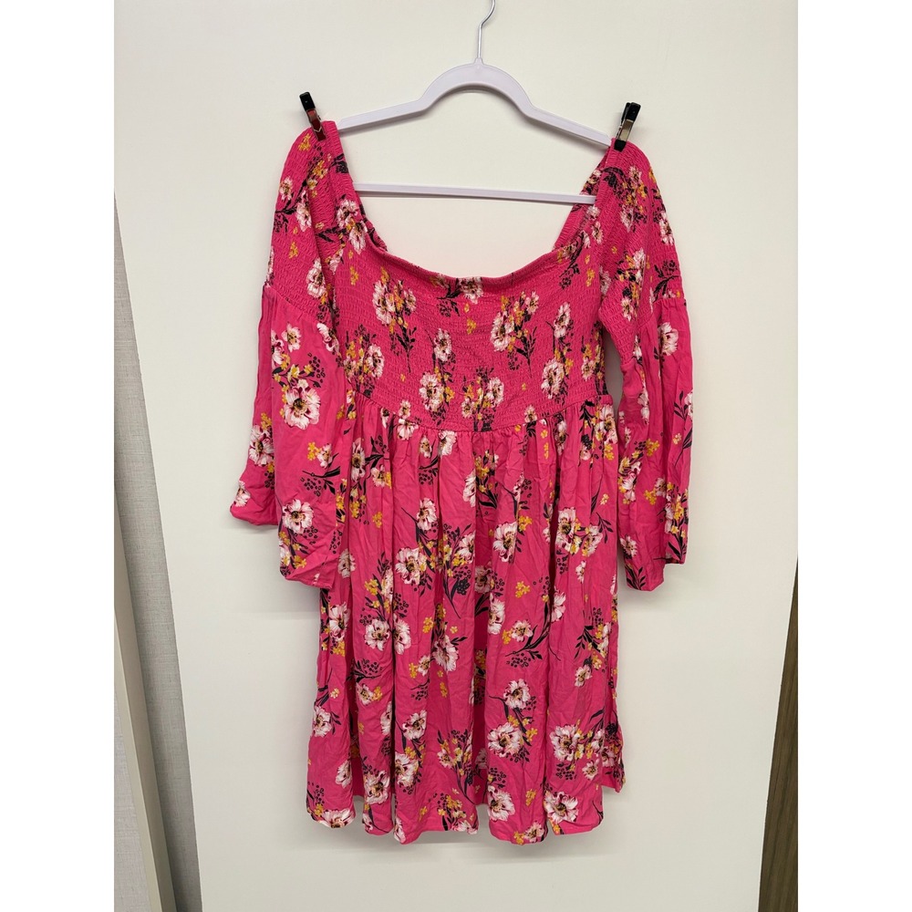 Cottagecore Fairycore Mini Dress Smocked Off Shoulder Torrid Women 1 Pink Floral